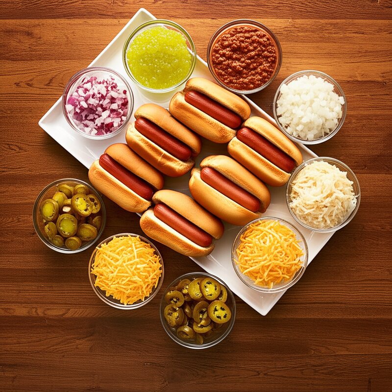 Build your own hot dog bar with toppings